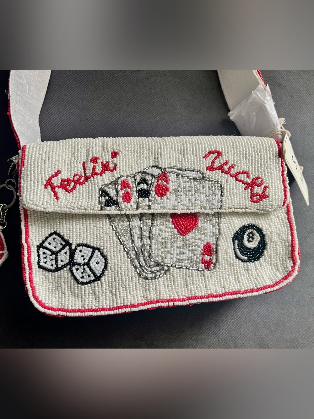 NWT Sol & Mer Roll the Dice Hand Beaded Shoulder Bag Casino Cards Novelty Purse - Picture 5 of 13
